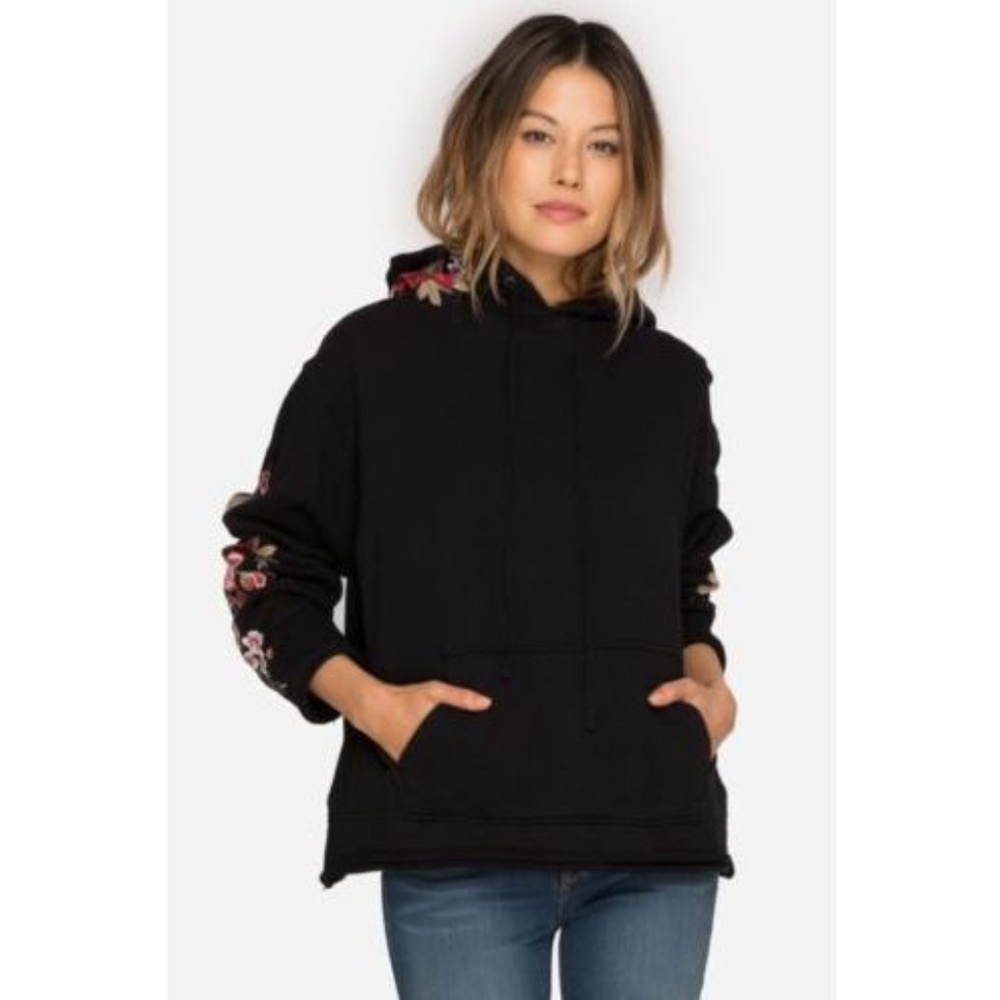 Johnny Was Meri Black Embroidered Hoodie Large NEW